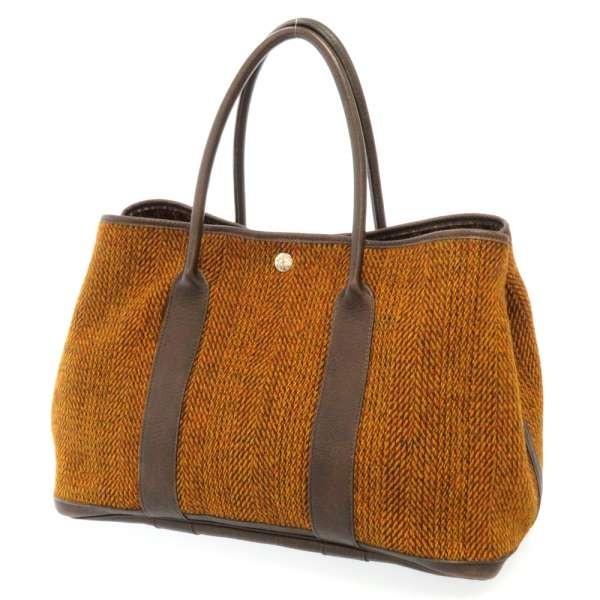 【専用袋付】HERMES トートバッグ ガーデンパーティPM ツイード HERMES エルメス トートバッグ ガーデンパーティPM ブラウン×シルバー