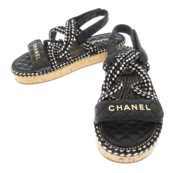 シャネル サンダル ウェッジソール ロゴ ココマーク レディースサイズ39 CHANEL 靴 黒 白 安心保証