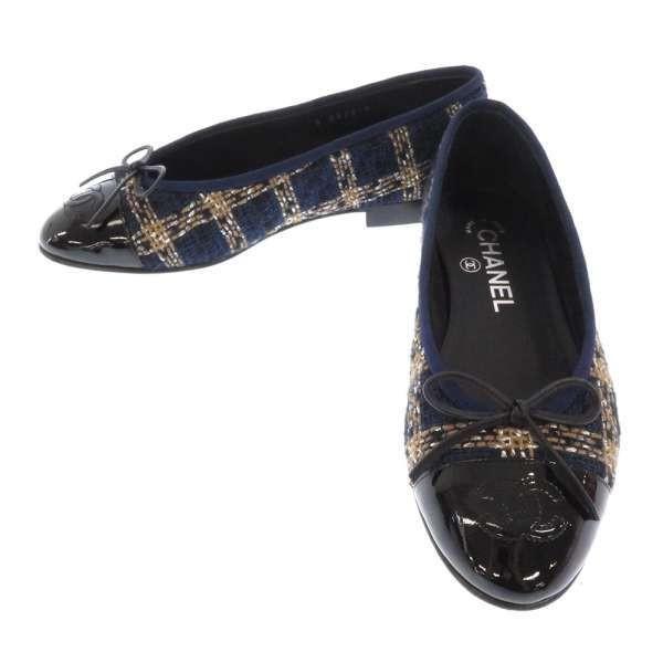 CHANEL シャネルココマーク バレリーナフラットシューズツイード