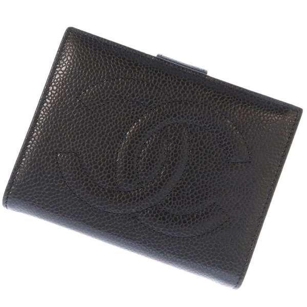 シャネル CHANEL ココマーク 財布 キャビアスキン ブラック がま口 CHANEL（シャネル） キャビアスキン ココマーク がま口長財布 ブラック