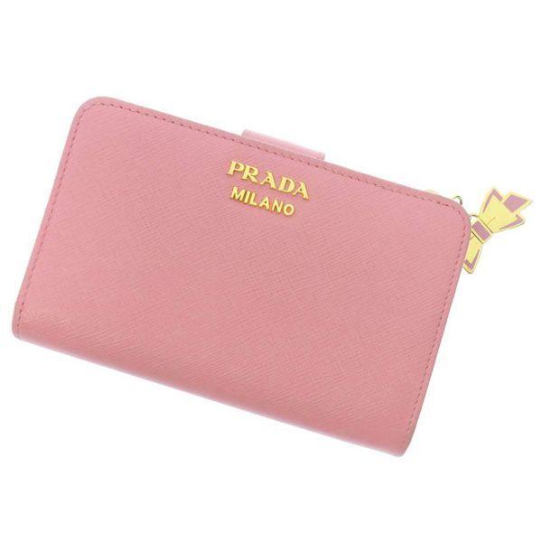 プラダ 二つ折り財布 レザー リボンチャーム 1ML225 PRADA 財布 ピンク 