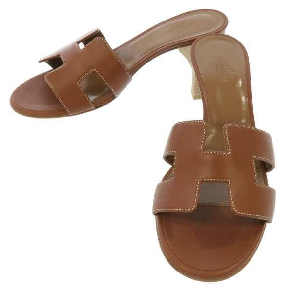 HERMES エルメス サンダル オアジス Oasis ゴールド カーフレザー  