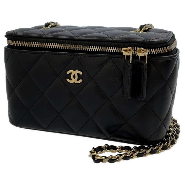 CHANEL シャネル マトラッセ ココマーク シャイニーラムスキン レザー バニティ チェーン ショルダーバッグ ゴールド金具 ブラック AP1341 シャネル チェーンショルダーバッグ マトラッセ ココマーク チェーン