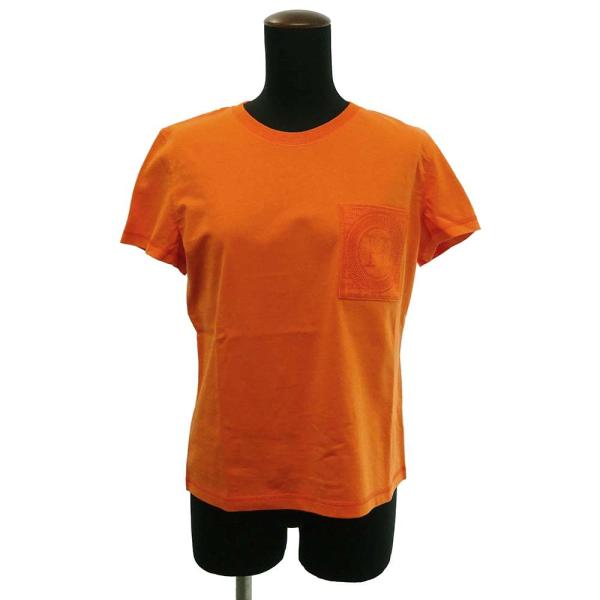 HERMESエルメス38サイズ美品クロップドTシャツ エルメス Tシャツ モザイク刺繍入りポケット コットン レディース