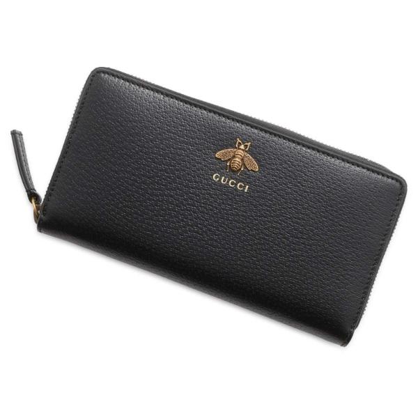 GUCCI グッチ バッグ アニマリエ ビー ジップアラウンドウォレット ブラック レザー ｻｲﾌ･小物 523667 長財布
 レザー ブラック ユニセックス【中古】【200】 GUCCI - GUCCI グッチ バッグ アニマリエ ビー ジップアラウンド