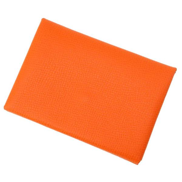 エルメス コインケース カルヴィ デュオ オレンジ/シルバー金具 ヴォー
