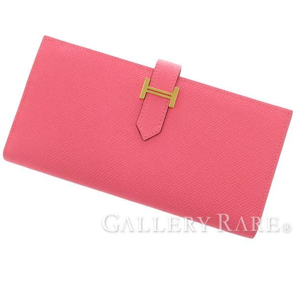 HERMES エルメス 長財布 ベアンスフレ マチ有り ローズアザレ×ゴールド  