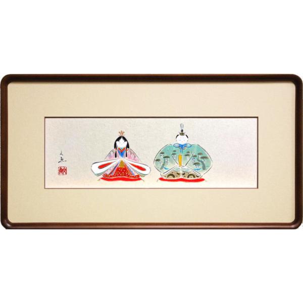 望月春江 真作　掛軸 短冊　めおと雛　桃の節句　雛祭りに　 肉筆 日本画 望月春江 真作 掛軸 短冊 めおと雛 桃の節句 雛祭りに 肉筆 日本