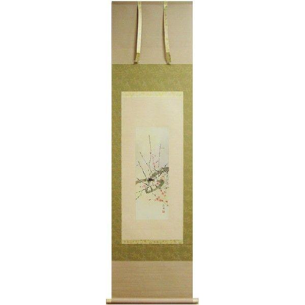 宮本昌雄　掛軸　紅白梅　本人サイン入り　共箱付　日本画　花鳥画　25.4.6−1 宮本昌雄 『紅白梅』 掛軸（尺三立） : 内田画廊 - 通販 - Yahoo
