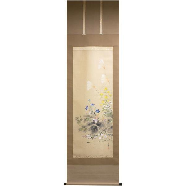 久芳白映 「 秋草 」 掛軸 尺五立 掛け軸 肉筆 手描き 秋の掛軸 秋の花
