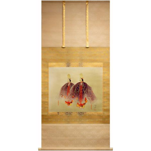 二井榮逸 「 二人静 」 掛軸 尺八横 掛け軸 日本画 絵画 肉筆 手描き