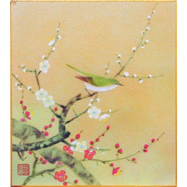 原田祥晃 紅白梅に鶯 色紙絵 絵画 日本画 冬 春 花鳥 メール便 ネコポス J9 1240 K5 内田画廊 通販 Yahoo ショッピング