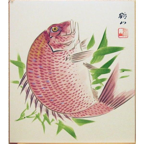 【真作】絵画　日本画　赤鯛図　色彩と質感の競演　ユーモラスな赤鯛の姿　W182 大日本魚類画集 NO53 鯛 大野麥風画 - 夜噺骨董談義