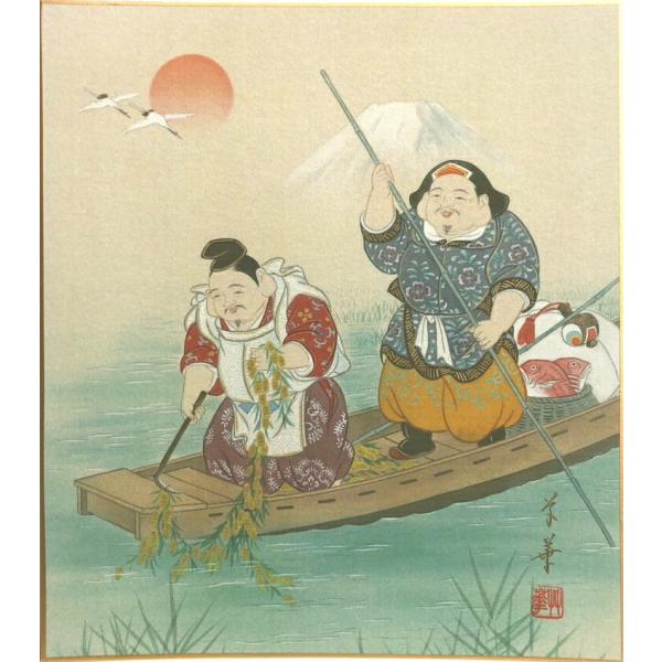 東出草華 「 二福神 」 色紙絵 日本画 絵画 恵比寿 大黒天 縁起 東出草華 「 二福神 」 色紙絵 日本画 絵画 恵比寿 大黒天 縁起