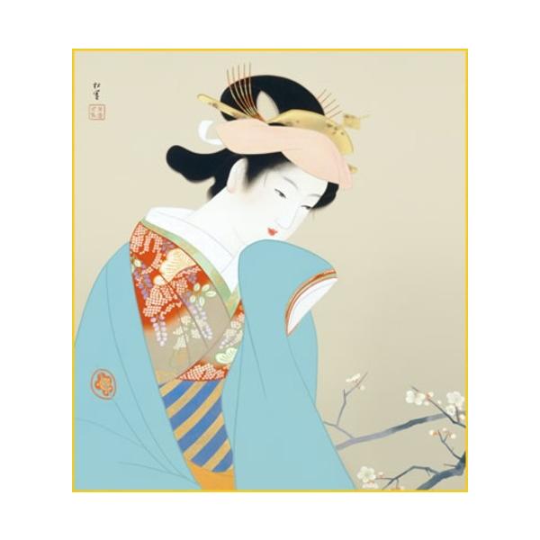 上村松園 『春芳』 新絹本 特色工芸色紙絵 絵画 日本画 美人画 白梅