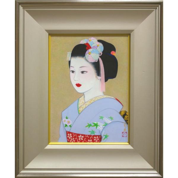 倉田富美　舞妓　美人画　日本画　額装　真作　6号 倉田富美 舞妓 美人画 日本画 額装 真作 6号 倉田富美 舞妓 美人