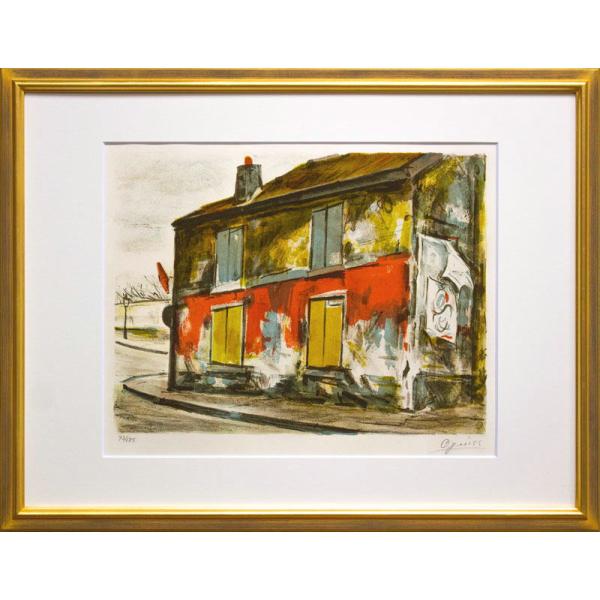 荻須高徳 「赤い家 」 オリジナルリトグラフ 石版画 版画 絵画 外国の風景 フランス パリ 街 レッドハウス 送料無料