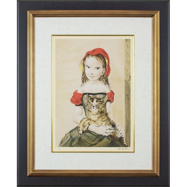 藤田嗣治 「 猫を抱く少女 」 シルクスクリーン 版画 絵画 洋画