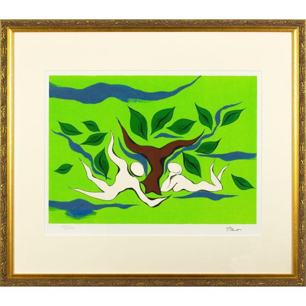 岡本太郎 「 憩い 」 リトグラフ 版画　　　版画 絵画 抽象画 芸術 爆発 現代アート 人間 人気 緑 木 生命力 送料無料