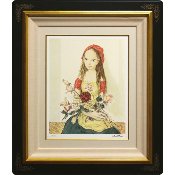 藤田嗣治 「 バラを持つ少女 」 リトグラフ 版画　　　　版画 絵画 洋画 女の子 薔薇 ばら 花 かわいい 人気 フランス パリ フジタ 送料無料