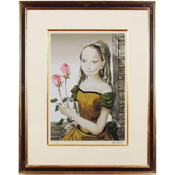 藤田嗣治 『花を持つ少女』 シルクスクリーン版画 : 内田画廊 藤田嗣治 『花を持つ少女』 シルクスクリーン版画 : 内田画廊