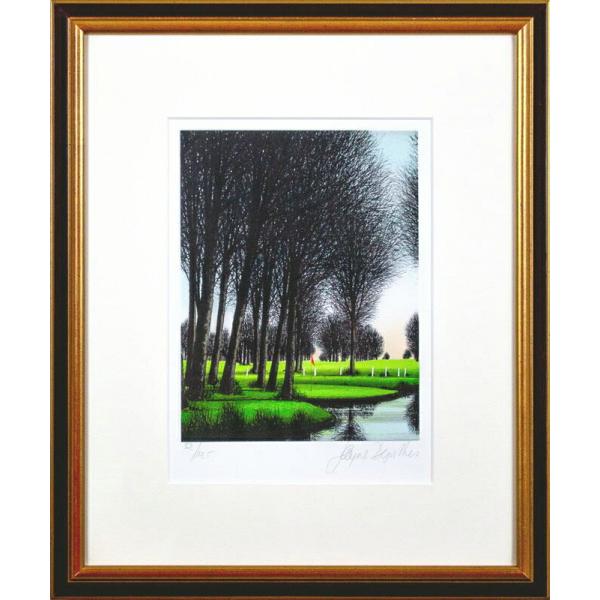 リトグラフ　ジャック・デペルト 黄色い旗　ゴルフ場 直筆 サイン入り 風景画 リトグラフ ジャック・デペルト 黄色い旗 ゴルフ場 直筆 サイン入り