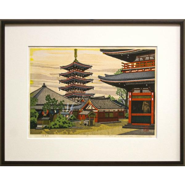 井堂雅夫 「 浅草寺 」 木版画 版画 絵画 東京 浅草 観音 雷門 五重塔