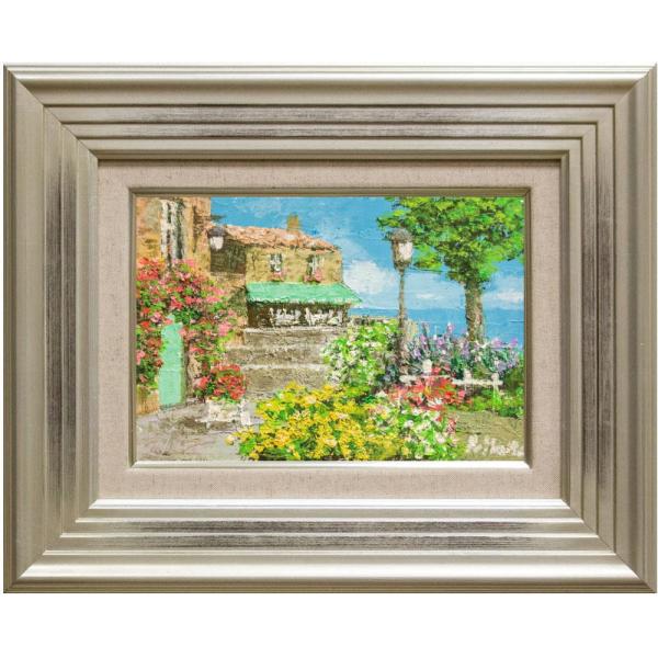 油彩画　生田明 「アマルフィ海岸」 油絵　額入り　風景画　真筆　肉筆画　手描き 油彩画 生田明 「アマルフィ海岸」 油絵 額入り 風景画 真筆