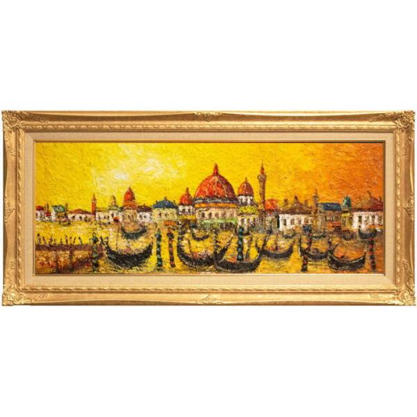297 絵画油彩油絵風景画渡部ひできベニス港町額装額縁付き
