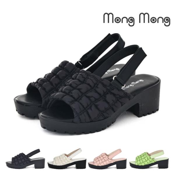 キッズ サンダル もこもこキルティング ヒールサンダル モンモン Mong Mong ジュニア  軽量 軽い バックストラップ マジックテープ かわいい 5140