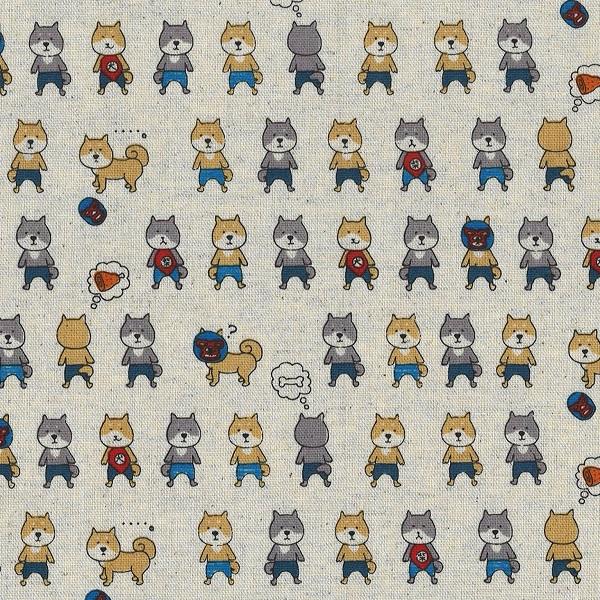 綿麻キャンバス:KTS-6636】柴犬柄 生地 綿麻キャンバス 布 コットン 