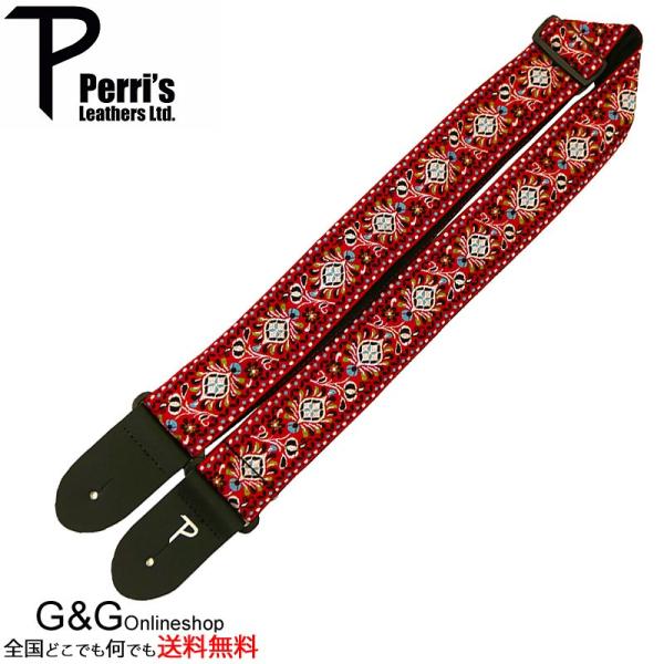 Perri's(y[Y)@TWS-7032@WK[hD@M^[Xgbv@2" RED FLORAL JACQUARD GUITAR STRAP
