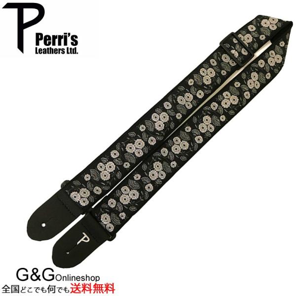 Perri's(y[Y)@TWS-7065@WK[hD@M^[Xgbv@2" BLK/SILVER FLORAL JACQUARD GUITAR STRAP