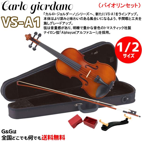 【1/2サイズ】【ケースカラー：ブラック】初心者向けバイオリンセット カルロ・ジョルダーノ VS-A1 Carlo giordano Violin Set
