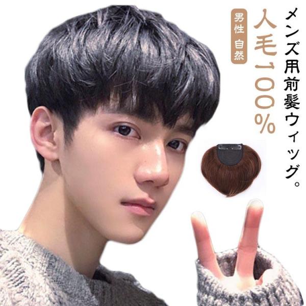 人毛 部分ウィッグ 前髪ウィッグ 男性 自然 ウィッグ メンズ ボリュームアップ ポイントウィッグ 総手植え ダークブラウン ナチュラル