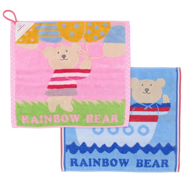 綿100%、サイズは約33cm×39cm。 ループ付きで、フックに掛けられて便利。 名前が書き込めるシート付き。 レインボーベアの顔と手足部分は、撚りをかけていない無撚糸で、普通の綿よりふんわりしています。 ふんわり感を保つため、洗濯時には...