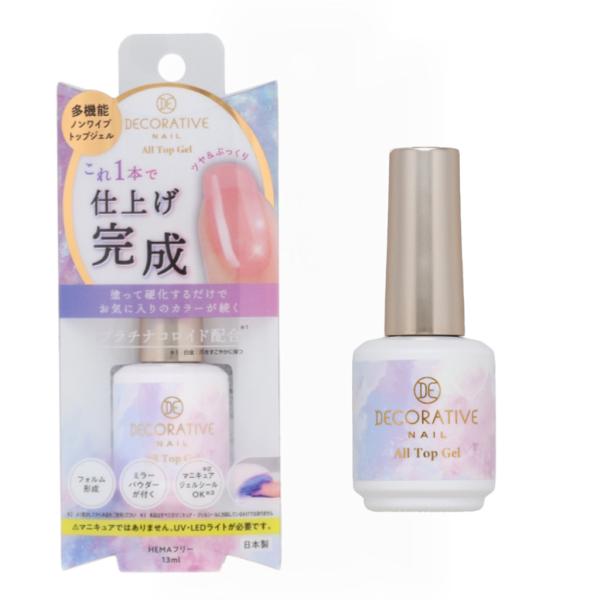 デコラティブネイルシリーズから多機能なノンワイプトップジェルが登場！これ1本で仕上げ完成☆多機能ノンワイプトップジェル●爪の形を整えやすい粘度でぷっくりフォルムが作れる●ミラーパウダーやオーロラパウダーが付くのでアレンジの幅が広がる●マニキ...