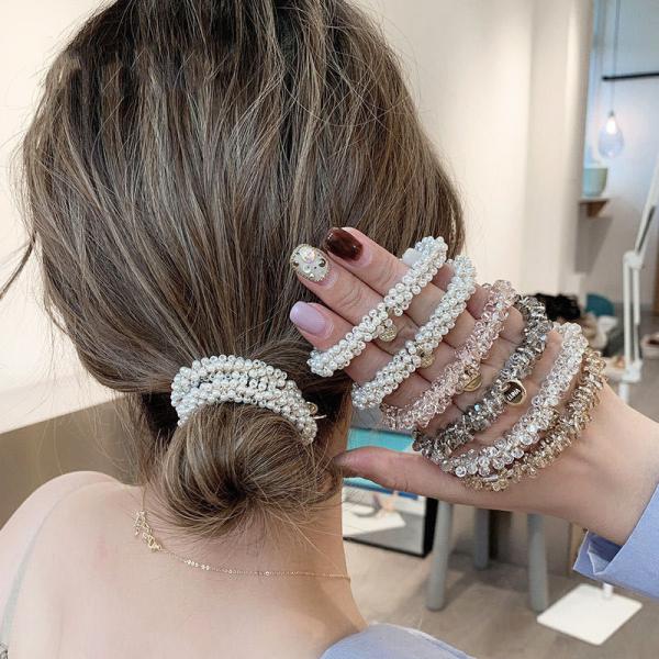 ビジューヘアゴム ヘアゴム ボリューム ビジュー 髪飾り 痛くない ヘアアクセ ヘアアクセサリー シンプル 無地 結婚式 パーティー ビーズ 韓国ファッション