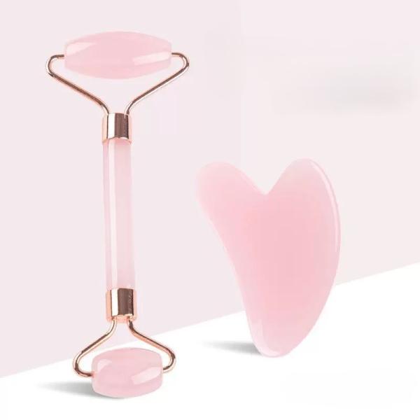 天然石 ローズクォーツ フェイスローラー 美顔ローラー ダブル