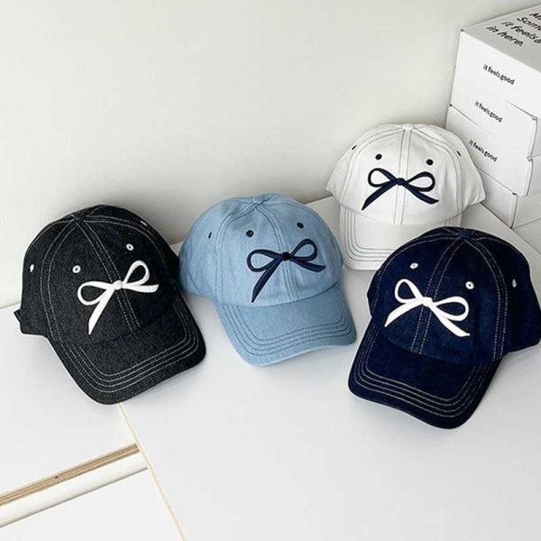 リボン刺繍 デニム キャップ x1380 キャップ CAP リボンモチーフ 帽子 日除け レディース スポーツ コットン 紫外線 ロゴ刺繍 カジュアル アウトドア リボン Y2K