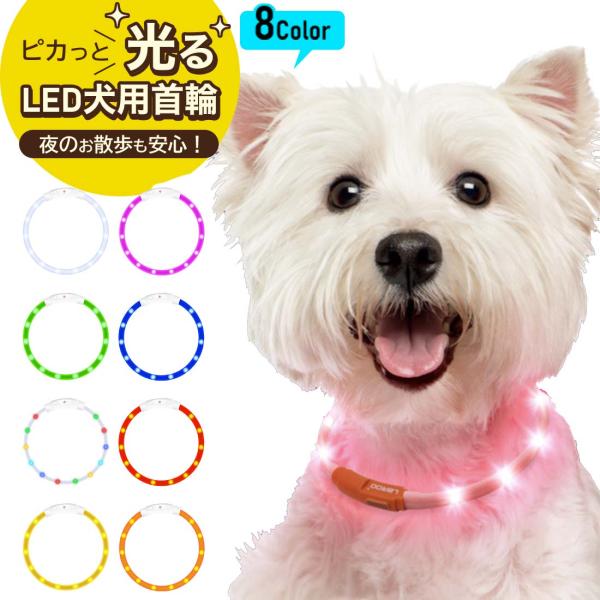 首輪 光る 光る首輪 USB充電式 ペット 猫 LED ライト リード 光 点灯 点滅 蛍光 小型犬 中型犬 大型犬 夜 散歩 安全 事故防止 安全グッズ ペット用品