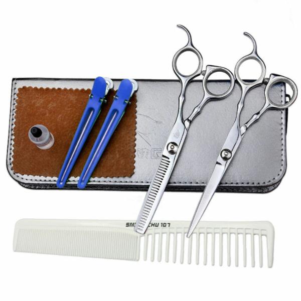 カットハサミ＆スキハサミセット 6点セット XK06 髪切りバサミ カットバサミ スキバサミ ヘアーエプロン 散髪 髪留め クシ 櫛