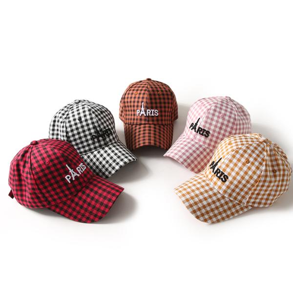 ギンガムチェック ロゴキャップ CAP チェック ロゴ入り 帽子 日除け レディース コットン 紫外線 ロゴ刺繍 カジュアル アウトドア