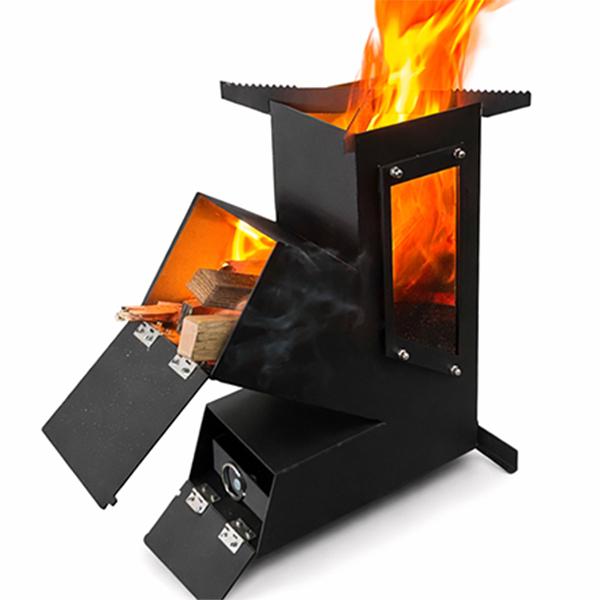 キャンプ用 透明耐熱ガラス窓付 ロケットストーブ 薪ストーブ 二次燃焼