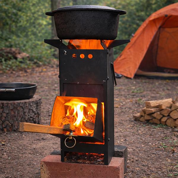 キャンプ 薪ストーブ ロケットストーブ 縦型40cm 五徳付き 焚き火台