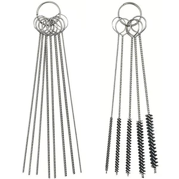 中古バイクや長期放置バイクは必ずスロージェットが詰まってアイドリングの不安定や始動困難を招きます。その時この掃除針を使えば問題を解決できます。８種類の太さがあるので、非常に便利です♪キャブレター・ジェットなどの小さな穴の掃除にも先が細くなっ...