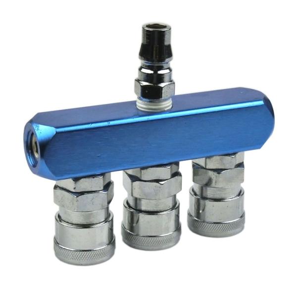 エアーラインの増設に使用！ アルミ削りだしの分岐ジョイント＋1/4"メスカプラー（３個）＋1/4"オスカプラー（１個） ※構造上差込が固い場合があります、頻繁に取り外すの場合ワンタッチタイプおすすめです 仕 様 使用圧力 ： 通常15kg/...