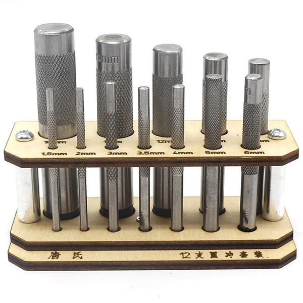 12pcレザークラフト 革ポンチセット カシメやハトメ 木製収納