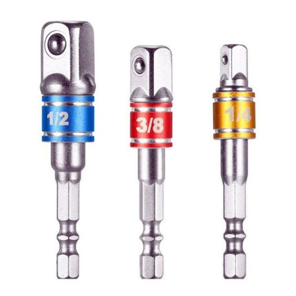 Dentan　3/8アダプター付き 電動ドライバー用マルチ ソケットアダプター3本セット 三色カラー