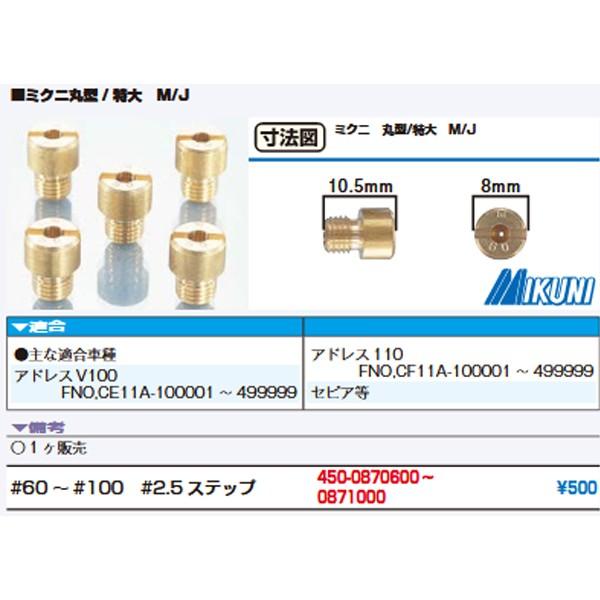 ミクニ 純正メインジェット 丸型 特大 M/J ♯60〜100 三国